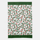 Rustic Holly and Berry Holiday Pattern on Green Theedoek (Verticaal)