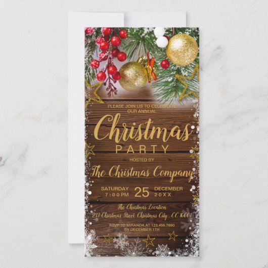 Rustic Holly Berries Invitation de Noël (Devant)