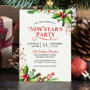 Rustic Holly Berries Klassieke nieuwjaarspartij Kaart