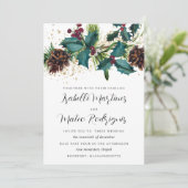 Rustic Holly en Berries Winter Botanical Wedding Kaart (Staand voorkant)