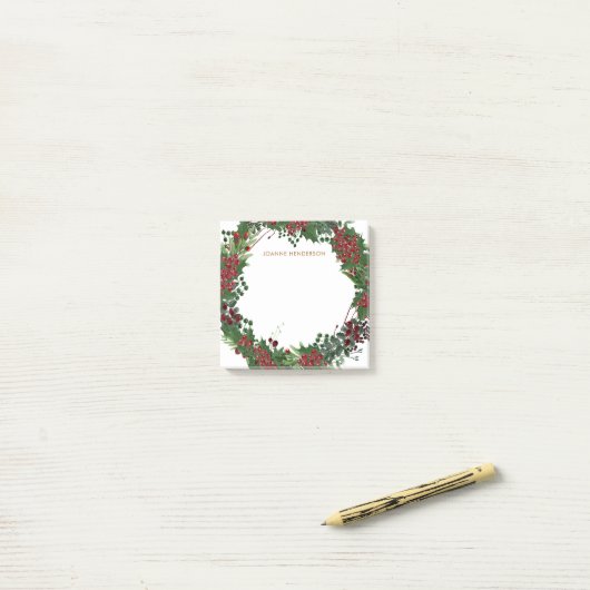 Rustic holly mongrammed Kerstmis Post-it® Notes (Op bureau)