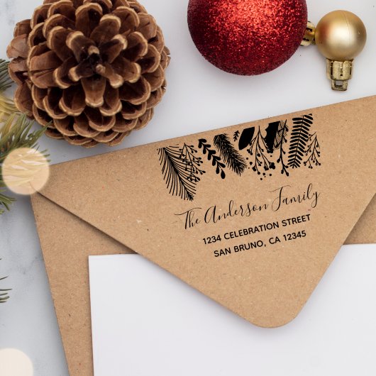 Rustic Holly & Pine Kerstfeestdag Zelfinktende Stempel