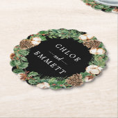 Rustic Holly Pine Wreath Wedding Paper Onderzetter (Gekanteld)
