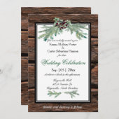 Rustic Holly Tree Branch Winter Wedding Invitation Kaart (Voorkant / Achterkant)