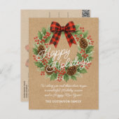 Rustic Holly Wreath Red Black Checkered Bow Feestdagenkaart (Voorkant / Achterkant)