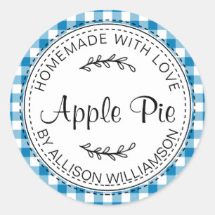 Rustic Homemade Apple Pie Blue Check Pattern Ronde Sticker