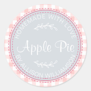 Rustic Homemade Apple Pie Blue Pink Check Pattern Ronde Sticker