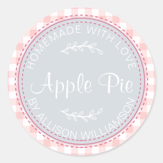 Rustic Homemade Apple Pie Blue Pink Check Pattern Ronde Sticker (Voorkant)