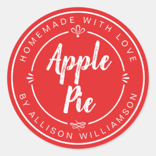 Rustic Homemade Apple Pie Bright Red Ronde Sticker
