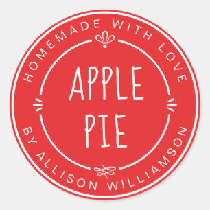 Rustic Homemade Apple Pie Bright Red Ronde Sticker