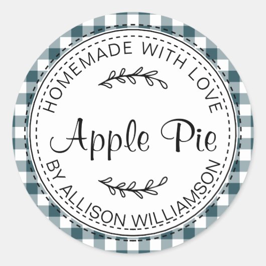 Rustic Homemade Apple Pie Emerald Green Check Ronde Sticker (Voorkant)