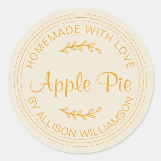 Rustic Homemade Apple Pie Mellow Yellow Script Ronde Sticker (Voorkant)