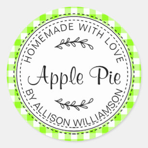 Rustic Homemade Apple Pie Neon Green Check Ronde Sticker