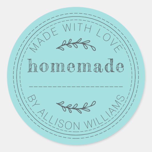 Rustic Homemade Bked Goods Jam Can Turquoise Blue Ronde Sticker (Voorkant)