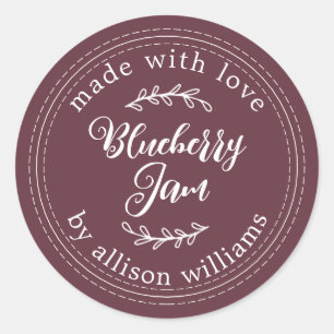 Rustic Homemade Blueberry Jam Canning Burgundy Ronde Sticker