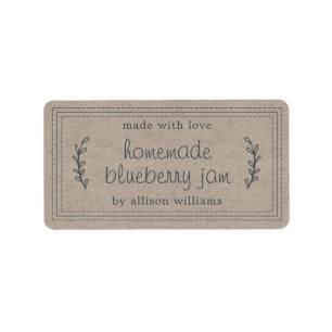 Rustic Homemade Blueberry Jam Canning Kraft Paper Etiket