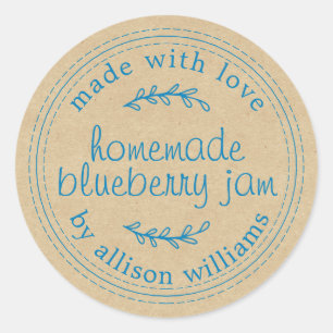 Rustic Homemade Blueberry Jam Canning Kraft Paper Ronde Sticker