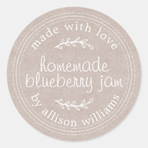 Rustic Homemade Blueberry Jam Canning Kraft Paper Ronde Sticker