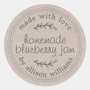 Rustic Homemade Blueberry Jam Canning Kraft Paper Ronde Sticker