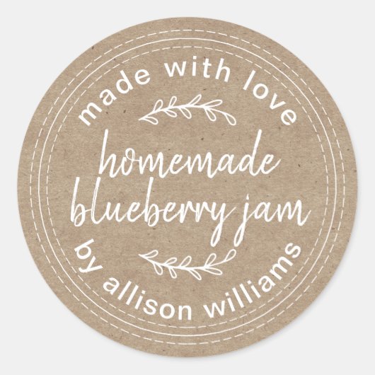 Rustic Homemade Blueberry Jam Canning Kraft Ronde Sticker (Voorkant)