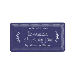 Rustic Homemade Blueberry Jam Canning Navy Blue Etiket