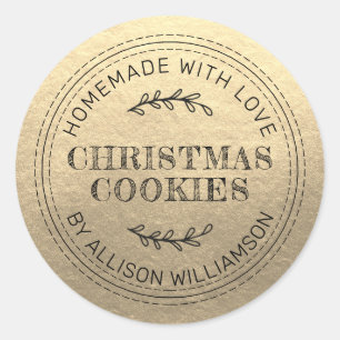 Rustic Homemade met kerstkoekjes Champagne Gold Ronde Sticker