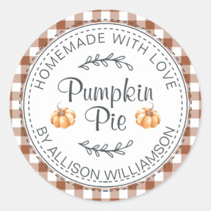Rustic Homemade Pumpkin Pie Terra Cotta Check Ronde Sticker