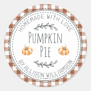 Rustic Homemade Pumpkin Pie Terra Cotta Check Ronde Sticker
