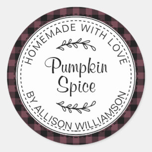 Rustic Homemade Pumpkin Spice Bourgogne Check Ronde Sticker