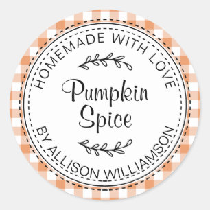 Rustic Homemade Pumpkin Spice Oranje cheque Ronde Sticker