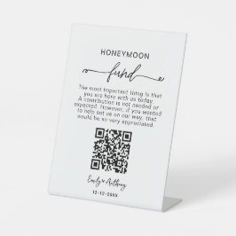 Rustic Honeymoon Fund QR Wishing Reclamebord Met Voetstuk