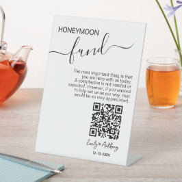 Rustic Honeymoon Fund QR Wishing Reclamebord Met Voetstuk