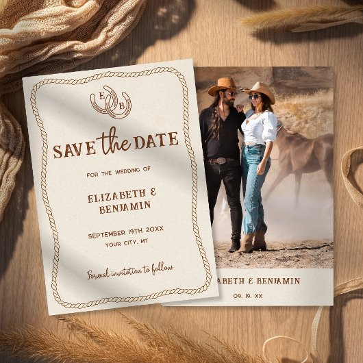 Rustic Horseshoe Western Barn Wedding Photo Save The Date