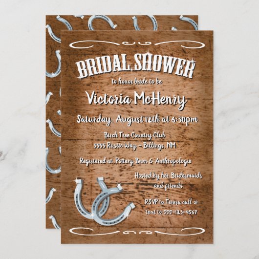 Rustic Horseshoe Western Bridal Shower Invitation (Devant / Derrière)
