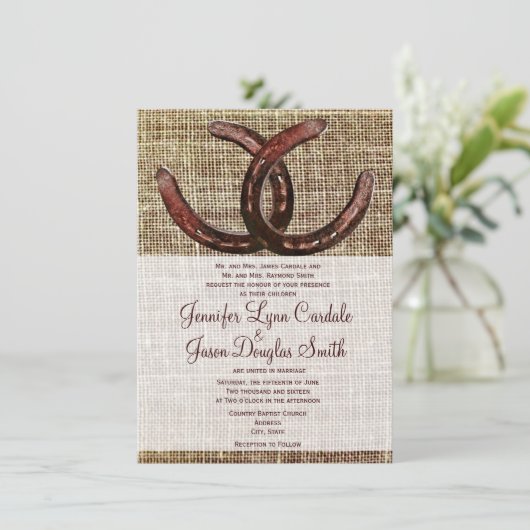 Rustic Horseshoes Burlap Imprimer les invitations  (Debout devant)