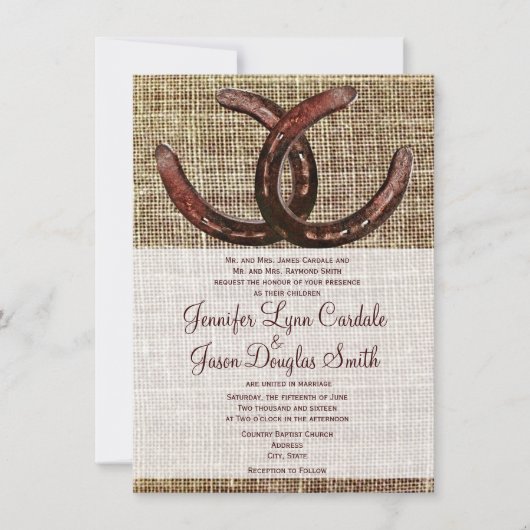 Rustic Horseshoes Burlap Imprimer les invitations  (Devant)