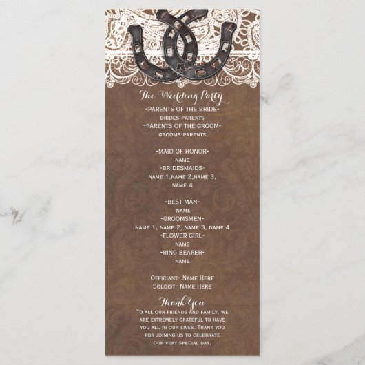 Rustic Horseshoes & Lace Country Western Programme (Dos)