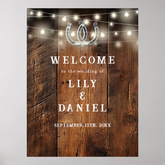 Rustic Horseshoes Western Wedding Welcome Sign Poster (Voorkant)