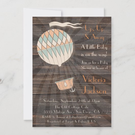 Rustic Hot-air Baby shower Invitation (Devant)