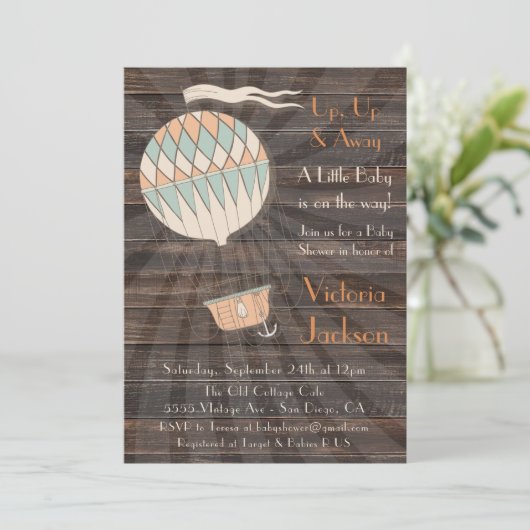 Rustic Hot-air Baby shower Invitation (Debout devant)