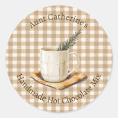 Rustic Hot Chocolate Mix Christmas Brown Gingham Ronde Sticker (Voorkant)