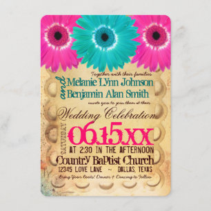 Rustic Hot Pink Blauwgroen Dagen Wedding Invitatie Kaart