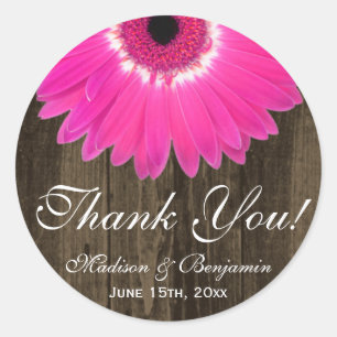 Rustic Hot Pink Daisy Wedding Bedankt Sticker
