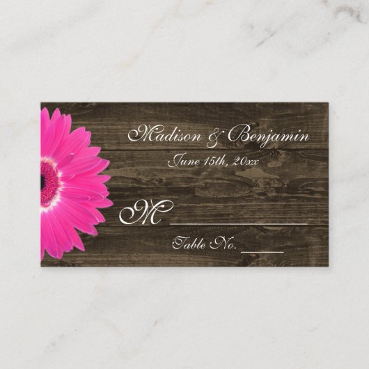 Rustic Hot Pink Gerber Daisy Wedding Place Kaarten Plaatskaartje (Voorkant)