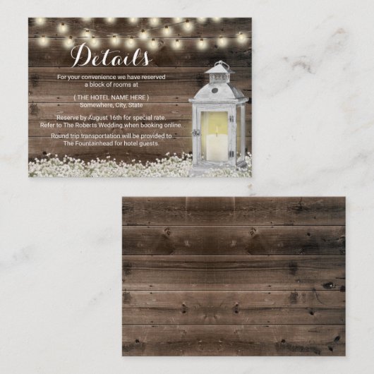 Rustic Hotel Accommodations Lantern Wooden Informatiekaartje (Voorkant / Achterkant)