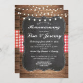 Rustic Housewarming Red Gingham Chalk Invite Kaart (Voorkant / Achterkant)