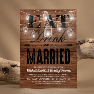 Rustic Hout Eet, Drink en Trou Huwelijk Kaart