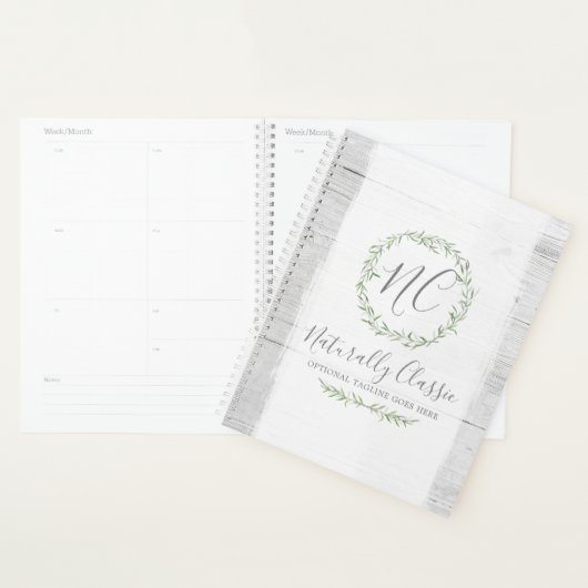 Rustic hout en botanische blad takken groene krans planner (Display)