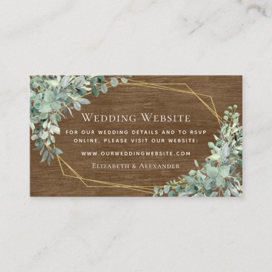 Rustic Hout Eucalyptus Groene Huwelijkswebsite Informatiekaartje (Voorkant)