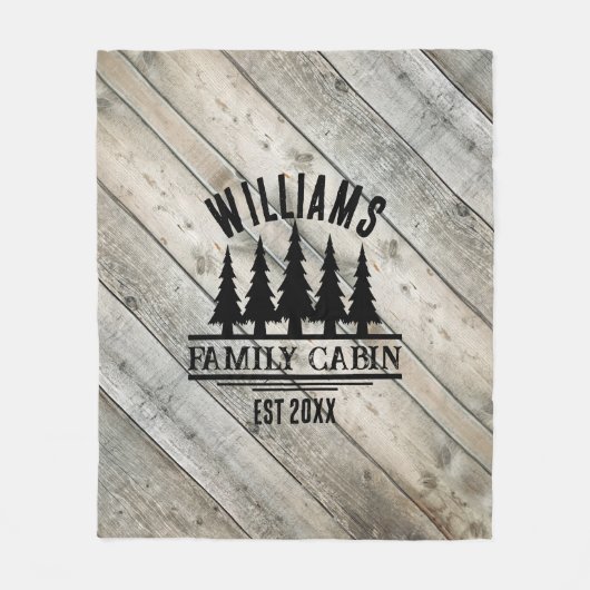 Rustic Hout Gepersonaliseerde Familiecabine Naam E Fleece Deken (Voorkant)